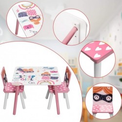 Детска Маса със Столчета, Комплект от Дърво Ginger Home - за Учене, Игра, Хранене, Мебели за Детска Стая, Бяло и Розово - SUPER GIRL - TF6001 - изглед 6
                  