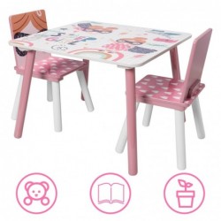 Детска Маса със Столчета, Комплект от Дърво Ginger Home - за Учене, Игра, Хранене, Мебели за Детска Стая, Бяло и Розово - SUPER GIRL - TF6001 - изглед 11
                  