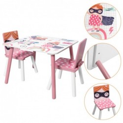 Детска Маса със Столчета, Комплект от Дърво Ginger Home - за Учене, Игра, Хранене, Мебели за Детска Стая, Бяло и Розово - SUPER GIRL - TF6001 - изглед 13
                  