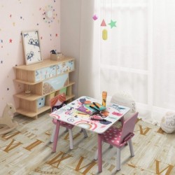 Детска Маса със Столчета, Комплект от Дърво Ginger Home - за Учене, Игра, Хранене, Мебели за Детска Стая, Бяло и Розово - SUPER GIRL - TF6001 - изглед 15
                  