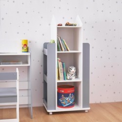 Въртяща се на 360 Градуса Секция Ginger Home ROCKET с Рафтове на 4 нива, Дървена - за Съхранение на Книги и Играчки WHITE/GRAY - TF6914 - изглед 3
                  