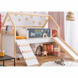Детско Легло Къщичка GINGER HOME, Монтесори, Двуетажно, Пързалка, Черна Дъска, Подматрачна Рамка 90х200 см - SRK-20 - изглед 4
                  