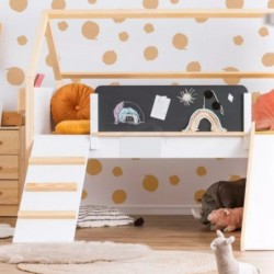 Детско Легло Къщичка GINGER HOME, Монтесори, Двуетажно, Пързалка, Черна Дъска, Подматрачна Рамка 90х200 см - SRK-20 - изглед 5
                  