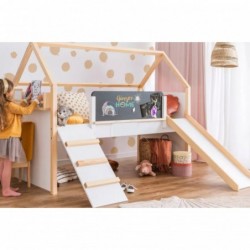 Детско Легло Къщичка GINGER HOME, Монтесори, Двуетажно, Пързалка, Черна Дъска, Подматрачна Рамка 90х200 см - SRK-20 - изглед 7
                  