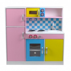 Детска Кухня GINGER HOME, Дървена Играчка за Ролеви Игри с Цветен Дизайн, Размери 90x30x90см - TF5251 - изглед 3
                  
