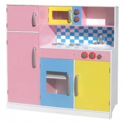 Детска Кухня GINGER HOME, Дървена Играчка за Ролеви Игри с Цветен Дизайн, Размери 90x30x90см - TF5251 - изглед 5
                  
