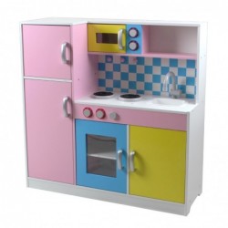 Детска Кухня GINGER HOME, Дървена Играчка за Ролеви Игри с Цветен Дизайн, Размери 90x30x90см - TF5251 - изглед 6
                  