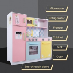 Детска Кухня GINGER HOME, Дървена Играчка за Ролеви Игри с Цветен Дизайн, Размери 90x30x90см - TF5251 - изглед 7
                  