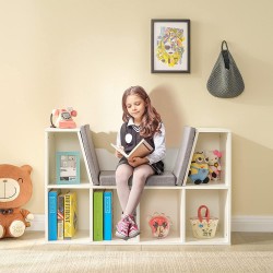 3в1 Детска Етажерка Ginger Home, Библиотека и Пейка, 6 Отделения за Съхранение на Играчки и Книжки, Подарък за 3+ години - JWTR-3153 - изглед 6
                  