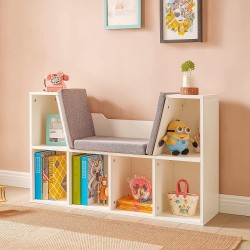 3в1 Детска Етажерка Ginger Home, Библиотека и Пейка, 6 Отделения за Съхранение на Играчки и Книжки, Подарък за 3+ години - JWTR-3153 - изглед 9
                  