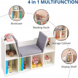 3в1 Детска Етажерка Ginger Home, Библиотека и Пейка, 6 Отделения за Съхранение на Играчки и Книжки, Подарък за 3+ години - JWTR-3153 - изглед 10
                  