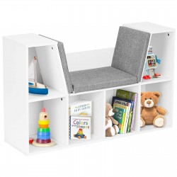3в1 Детска Етажерка Ginger Home, Библиотека и Пейка, 6 Отделения за Съхранение на Играчки и Книжки, Подарък за 3+ години - JWTR-3153 - изглед 12
                  