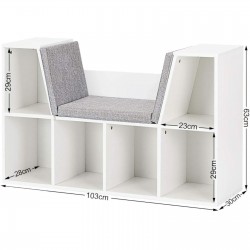 3в1 Детска Етажерка Ginger Home, Библиотека и Пейка, 6 Отделения за Съхранение на Играчки и Книжки, Подарък за 3+ години - JWTR-3153 - изглед 13
                  