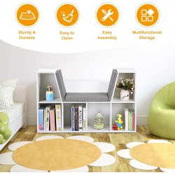 3в1 Детска Етажерка Ginger Home, Библиотека и Пейка, 6 Отделения за Съхранение на Играчки и Книжки, Подарък за 3+ години - JWTR-3153 - изглед 14
                  
