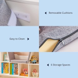 3в1 Детска Етажерка Ginger Home, Библиотека и Пейка, 6 Отделения за Съхранение на Играчки и Книжки, Подарък за 3+ години - JWTR-3153 - изглед 19
                  