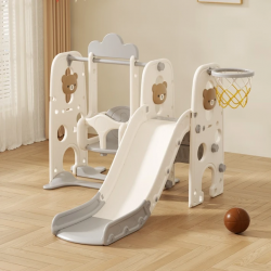 Детска пластмасова пързалка Feelkids с люлка и баскетболен кош, Сиво мече - FE-HT-KTX05-GY - изглед 1