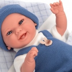 Усмихната кукла-бебе с тъмносиньо костюмче и одеялце, реално тегло - 35 см - ARI60900 - изглед 3
                  