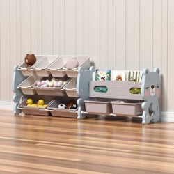 Детска етажерка Feelkids Синьо мече – 3 реда с кошници за съхранение на играчки и странични рафтове за книги - FQ-SN-QD014-BL - изглед 1