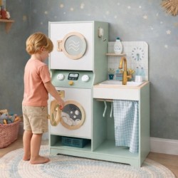 Детска Дървена Пералня 3в1 с Мивка с Течаща Вода и Сушилня GINGER HOME, 86×32×90 см - W10L030 - изглед 4
                  