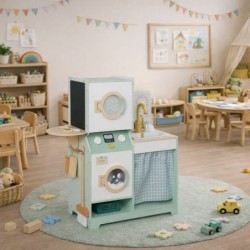Детска Дървена Пералня 3в1 с Мивка с Течаща Вода и Сушилня GINGER HOME, 86×32×90 см - W10L030 - изглед 11
                  