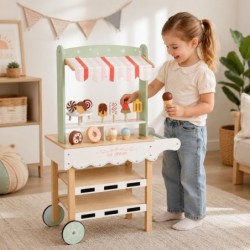 Детски Дървен Щанд за Сладолед GINGER HOME, Магазинче на Колела, MDF, 44/57x28x95.5 см, Монтесори Игра - W10A273 - изглед 4
                  