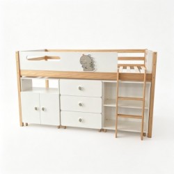 Детско Комбинирано Легло GINGER HOME DINO с Етажерка, Шкаф, Скрин и Подматрачна Рамка, 90x200 см - SRK-58 - изглед 3
                  