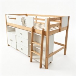 Детско Комбинирано Легло GINGER HOME DINO с Етажерка, Шкаф, Скрин и Подматрачна Рамка, 90x200 см - SRK-58 - изглед 4
                  