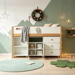 Детско Комбинирано Легло GINGER HOME DINO с Етажерка, Шкаф, Скрин и Подматрачна Рамка, 90x200 см - SRK-58 - изглед 11
                  