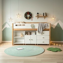 Детско Комбинирано Легло GINGER HOME DINO с Етажерка, Шкаф, Скрин и Подматрачна Рамка, 90x200 см - SRK-58 - изглед 12
                  