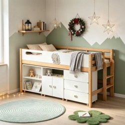 Детско Комбинирано Легло GINGER HOME DINO с Етажерка, Шкаф, Скрин и Подматрачна Рамка, 90x200 см - SRK-58 - изглед 15
                  