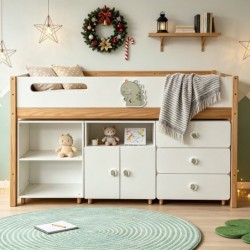 Детско Комбинирано Легло GINGER HOME DINO с Етажерка, Шкаф, Скрин и Подматрачна Рамка, 90x200 см - SRK-58 - изглед 16
                  