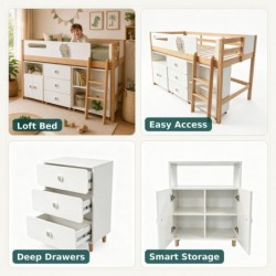 Детско Комбинирано Легло GINGER HOME DINO с Етажерка, Шкаф, Скрин и Подматрачна Рамка, 90x200 см - SRK-58 - изглед 17
                  