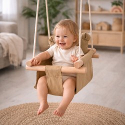 Детска Дървена Люлка Мече GINGER HOME – Мека Памучна Седалка, до 30 кг, 28×28×196 см - W01D203 - изглед 5
                  