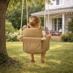 Детска Дървена Люлка Мече GINGER HOME – Мека Памучна Седалка, до 30 кг, 28×28×196 см - W01D203 - изглед 8
                  