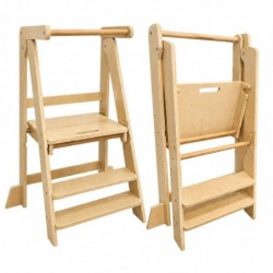 Монтесори Кула за Деца GINGER HOME, Сгъваемо Помощно Столче за Кухня, Learning Tower, Безопасна Детска Стълба, Масивно Натурално - AT-LT-2404 - изглед 1