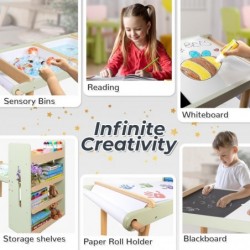 Детска Активна Маса 3в1 GINGER HOME със 2 Столчета, Сензорна Маса за Пясък и Вода, Бяла и Черна Дъска, Етажерка и Органайзер - AT-KP-2515 - изглед 10
                  