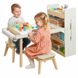 Детска Активна Маса 3в1 GINGER HOME със 2 Столчета, Сензорна Маса за Пясък и Вода, Бяла и Черна Дъска, Етажерка и Органайзер - AT-KP-2515 - изглед 15
                  