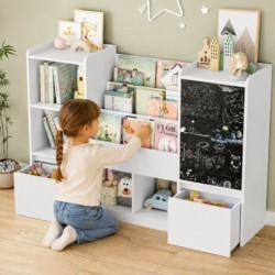 Детски Органайзер за Играчки GINGER HOME с Черна Дъска, Етажерка, 2 Чекмеджета и 6 Отделения, Масивно Дърво и MDF, 140x51x80 см - AT-BTS-2528 - изглед 1