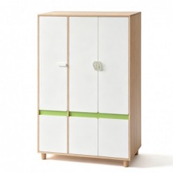 Детски Трикрилен Гардероб GINGER HOME DINO, с Рафтове, Лост за Закачалки и 6 Врати, Бяло, Зелено и Натурално Дърво, 120х60х180 см - SRW-57 - изглед 3
                  