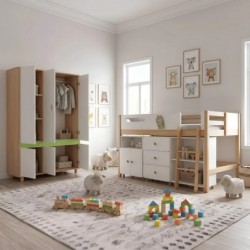 Детски Трикрилен Гардероб GINGER HOME DINO, с Рафтове, Лост за Закачалки и 6 Врати, Бяло, Зелено и Натурално Дърво, 120х60х180 см - SRW-57 - изглед 10
                  