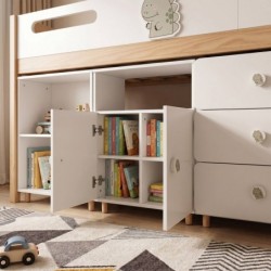 Детски Трикрилен Гардероб GINGER HOME DINO, с Рафтове, Лост за Закачалки и 6 Врати, Бяло, Зелено и Натурално Дърво, 120х60х180 см - SRW-57 - изглед 11
                  