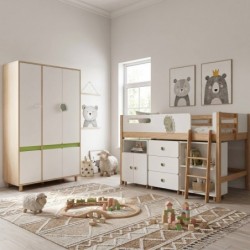 Детски Трикрилен Гардероб GINGER HOME DINO, с Рафтове, Лост за Закачалки и 6 Врати, Бяло, Зелено и Натурално Дърво, 120х60х180 см - SRW-57 - изглед 12
                  