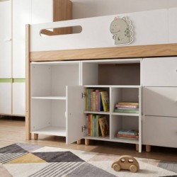 Детски Трикрилен Гардероб GINGER HOME DINO, с Рафтове, Лост за Закачалки и 6 Врати, Бяло, Зелено и Натурално Дърво, 120х60х180 см - SRW-57 - изглед 13
                  