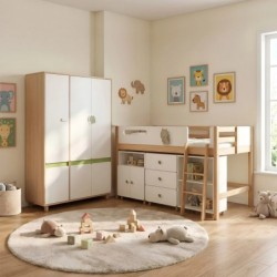 Комплект Мебели за Детска Стая GINGER HOME DINO с Комбинирано Легло 90x200 см, Гардероб, Шкафове, Скрин, Етажерка и Подматрачна - SR-D - изглед 1