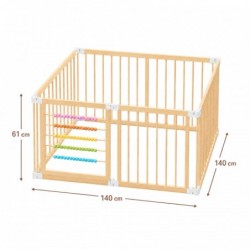 Детска Дървена Кошара за Игра GINGER HOME, 8 Панела, с Вратичка, Бизи Борд и Защитно Заключване, Масивен Новозеландски Бор, 140x140x61 см - EW-01 - изглед 7
                  