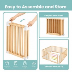 Детска Дървена Кошара за Игра GINGER HOME, 8 Панела, с Вратичка, Бизи Борд и Защитно Заключване, Масивен Новозеландски Бор, 140x140x61 см - EW-01 - изглед 11
                  