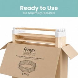 Детска Дървена Кошара за Игра GINGER HOME, 8 Панела, с Вратичка, Бизи Борд и Защитно Заключване, Масивен Новозеландски Бор, 140x140x61 см - EW-01 - изглед 12
                  