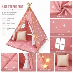 Детска Памучна Палатка GINGER HOME Little Stars, Типи, Розова със Звезди, 100% Памук, с Мека Подложка с Пълнеж, Възглавница и LED Лампички, 120x120x160 см - JW-KT001-P - изглед 9
                  