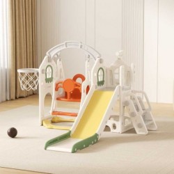 Детска къща за игра Feelkids с пързалка, люлка и баскетболен кош – зелена - FE-HT-SDW02-GN - изглед 1