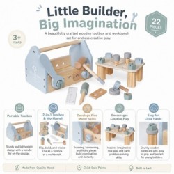 Детска Дървена Кутия с Инструменти GINGER HOME, Мини Работилница с 22 Части, Синя, 22x13x14 см - W03D286 - изглед 3
                  